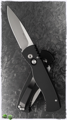 Protech TR-2.3-Satin Black Smooth Handle Satin Plain Edge Blade