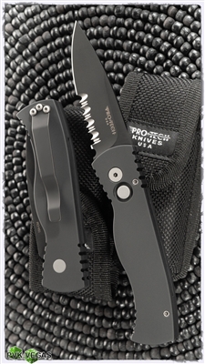 Protech Auto TR-2.4 Black Smooth Handle Black Serrated Blade