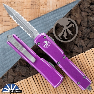 Microtech UTX-70 D/E 147-D12DVI Double Full Serrated Apocalyptic Blade Violet Handle