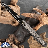 Zieba Six Harpoon Black Magnacut Harpoon Flipper Blade, Black Titanium Handle Skulls Laser Etched