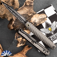 Zieba Six Dagger Black Magnacut Dagger Flipper Blade, Black Titanium Handle Vibe Laser Etched