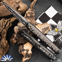 Zieba Six Dagger Black Magnacut Dagger Flipper Blade, Black Titanium Handle Skulls Laser Etched