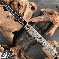 Zieba Six Dagger Black Magnacut Dagger Flipper Blade, Black Titanium Handle Dream Laser Etched