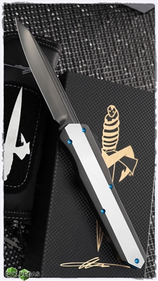 Marfione Custom Cypher Single edge DLC Satin Blade Two tone dlc Stainless steel chassis Blue Accents 03/2017 SN003