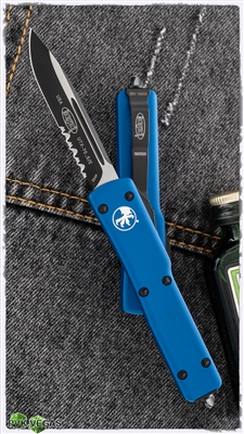 Microtech UTX-70 S/E 148-2BL Partial Serrated Black Blade Blue Handle