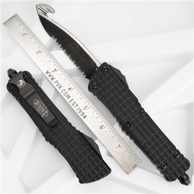 Microtech Combat Troodon HS Rescue, Black Frag Chassis Full Serrated Black Blade