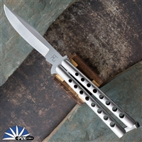 29 Knives Custom 4" S35VN Flat Clip Bowie, "Thin Skeleton" Channel Cut 303 Stainless Steel Handles