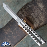 29 Knives Custom 4" S35VN Flat Clip Bolo, "Thin Skeleton" Channel Cut 303 Stainless Steel Handles