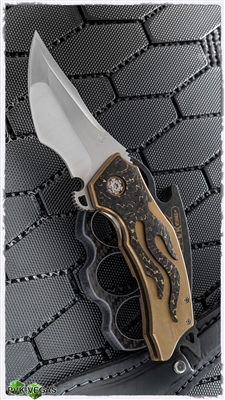 BURN Knives Custom Tomahawk Gold & Black Carbon Fiber Gold Ano Frame