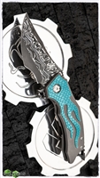 BURN Knives Custom Tomahawk Damascus Stelite Core with Aqua Dragon Inlay