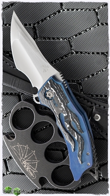 BURN Knives Custom Tomahawk Blue, White & Black Fat Carbon Blue Ano Frame