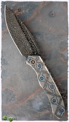 Marfione Custom Anax Folder Torched Titanium Handle Ball Bearing Damascus Blade V5