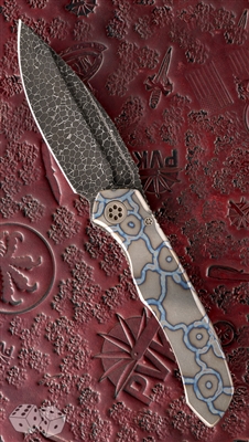 Marfione Custom Anax Folder Torched Titanium Handle Bearing Damascus Blade V2