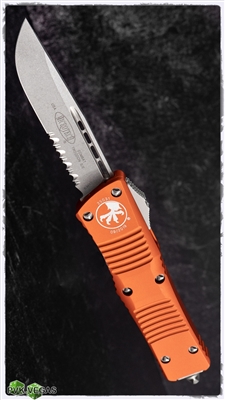 Microtech Combat Troodon 143-5OR Satin Finish Serrated Single Edge Blade Orange Handle