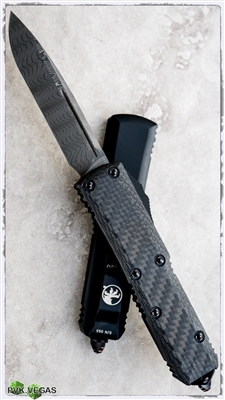 Microtech UTX-85 D/A OTF Auto 231-16CF Carbon Fiber Top Damascus Blade & Copper Hardware