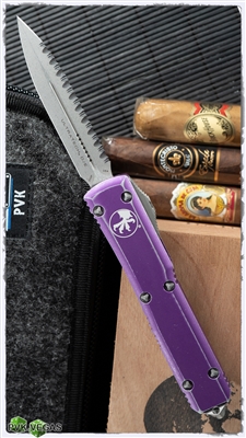 Microtech Ultratech D/E  122-12DPU Apocalyptic Full Serrated Distressed Purple