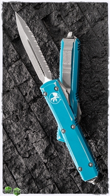 Microtech Ultratech D/E  122-12DTQ Apocalyptic Full Serrated Distressed Turquoise