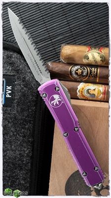 Microtech Ultratech D/E  122-12DVI Apocalyptic Full Serrated Distressed Violet