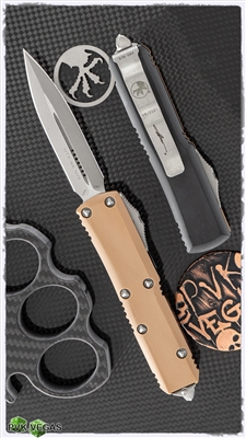 Microtech UTX-85 D/E 232-10APGTTAS Signature Series Apocalyptic Double Edge Blade Tan G10 Top