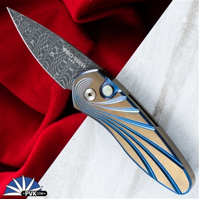 Protech Sprint Auto Custom 2951-S Two Tone Titanium Frame Spirograph Damascus Blade