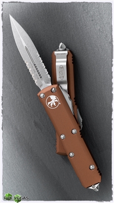 Microtech UTX-85 D/E 232-11TA Stonewash Serrated Blade Tan Handle