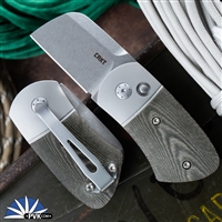 CRKT A1005 Philip Booth Design Auto Minnow, 1.68" CPM-MagnaCut Stonewash Sheepsfoot Blade, Green Linen Micarta Handles, Stainless Steel Bolsters