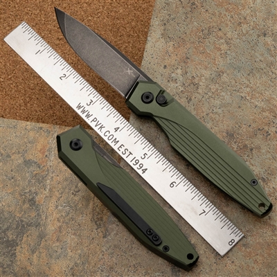 AKC X-treme Dandy Automatic Knife - OD Green Handle Blackwashed Blade