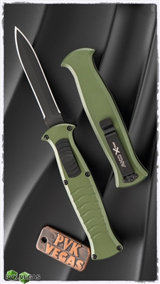 AKC X-Treme EVO OTF With Clip Green Handle Black Button Black Dagger Blade