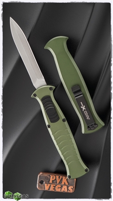 AKC X-Treme EVO OTF Green Handle Silver Dagger Blade