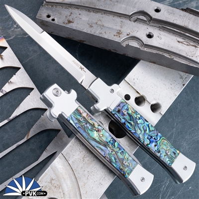 AKC X-treme 9" Shadow Switchblade (Bolster Release) Polished Bayonet, Abalone Scales.