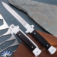 AKC X-treme 9" Shadow Switchblade (Bolster Release) Stonewash Bayonet, Ebony Wood Scales.