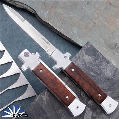 AKC X-treme 9" Shadow Switchblade (Bolster Release) Polished Bayonet, Snake Wood Scales.