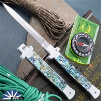 AKC X-treme 11" Shadow Switchblade (Bolster Release) Polished Bayonet, Abalone Scales.
