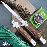 AKC X-treme 11" Shadow Switchblade (Bolster Release) Polished Bayonet, Stag Scales.