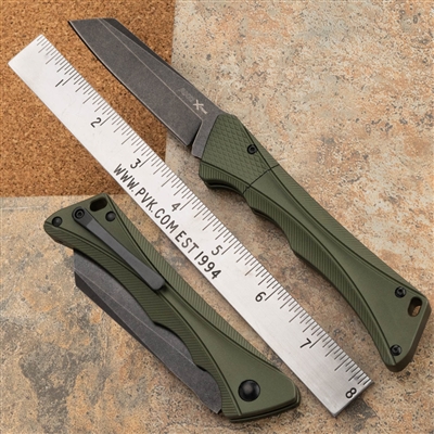 AKC X-treme SMARTY Concealed Scale Release Automatic Knife - OD Green Handle Blackwashed Blade