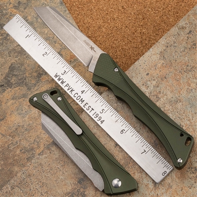 AKC X-treme SMARTY Concealed Scale Release Automatic Knife - OD Green Handle Stonewash Blade