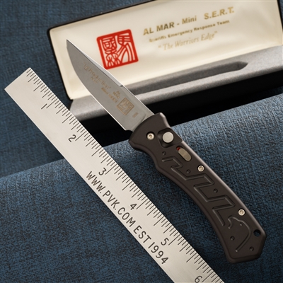 Al Mar Knives Vintage Mini S.E.R.T. Button Release Automatic Knife, ATS-34 W/Alloy Handle, Black DLC