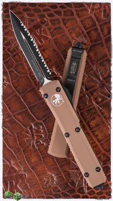 Microtech Ultratech D/A OTF D/E 122-3TA Black Full Serrated Blade Tan Handle