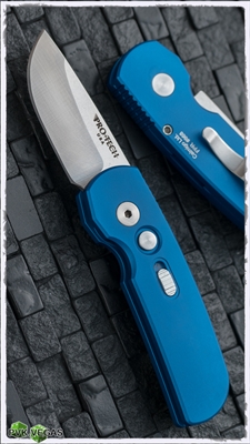 Protech CalMigo CA Legal w/ Safety 2203-Blue Handle Satin Finish Blade