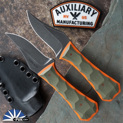 Auxiliary Manufacturing Pocket Bowie, Blackwash AEB-L Blade, OD/ Orange G10 Scales