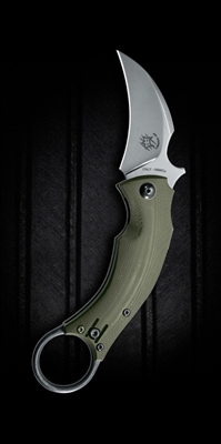 Bastinelli Creations/Fox Knives Black Bird Karambit, OD Green G-10, 2.5" Stonewash N690