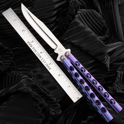 BaliBalistic Channel Cut Clip Point Blade Balisong Purple Anodized Titanium