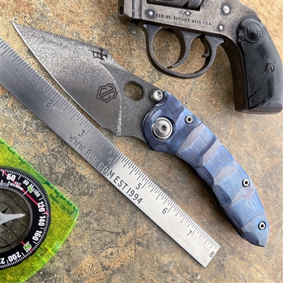 Borka Blades & John Gray Custom Stitch Two Tone, Black Rain  Blade, "Blue On Blue"Textured Ti