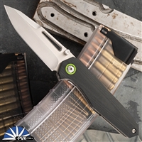Biegler Bladeworks Rama 5 Folder S35VN Satin Finish Blade, With Black G10 Full Scale, Green Ring, Textured Titanium Handle