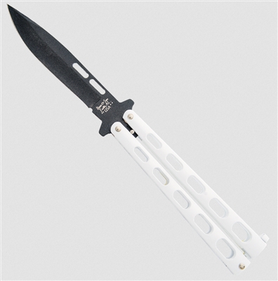 Bear OPS Bear & Son 5 in Butterfly 115W White Handles Black Drop Point