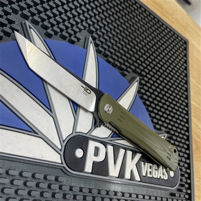 Bestech Knives BG06B-2 Kendo Kwaiken-Style Flipper Knife D2 Two-Tone Satin/Black Tanto Blade, Green G10 Handles, Liner Lock