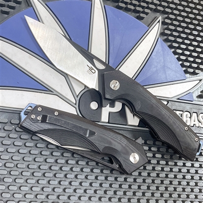 Bestech Knives BG14A-2 Toucan Flipper Knife D2 Two-Tone Satin/Distressed Black Blade, Black G10 Handles, Liner Lock