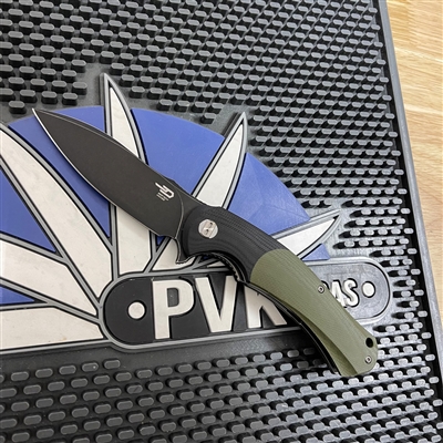 Bestech Knives BG32E Penguin Flipper Knife D2 Black Stonewashed Blade, Black/Green G10 Handles, Liner Lock