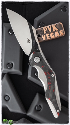 Bestech Knives Nogard Flipper, Stonewashed Titanium, Red Marbled Carbon Fiber Handles, 3.37" 2-Tone M390
