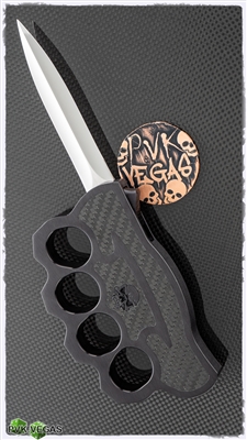 BURN Knives K-Razor OTF Mirror Polished Dagger Blade Black Carbon Fiber Inlays